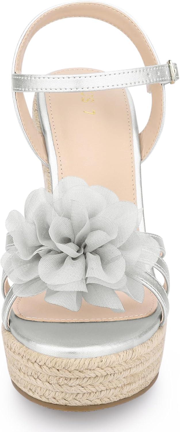 imageAllegra K Womens Flower Platform Espadrilles Wedge Heel SandalsSilver