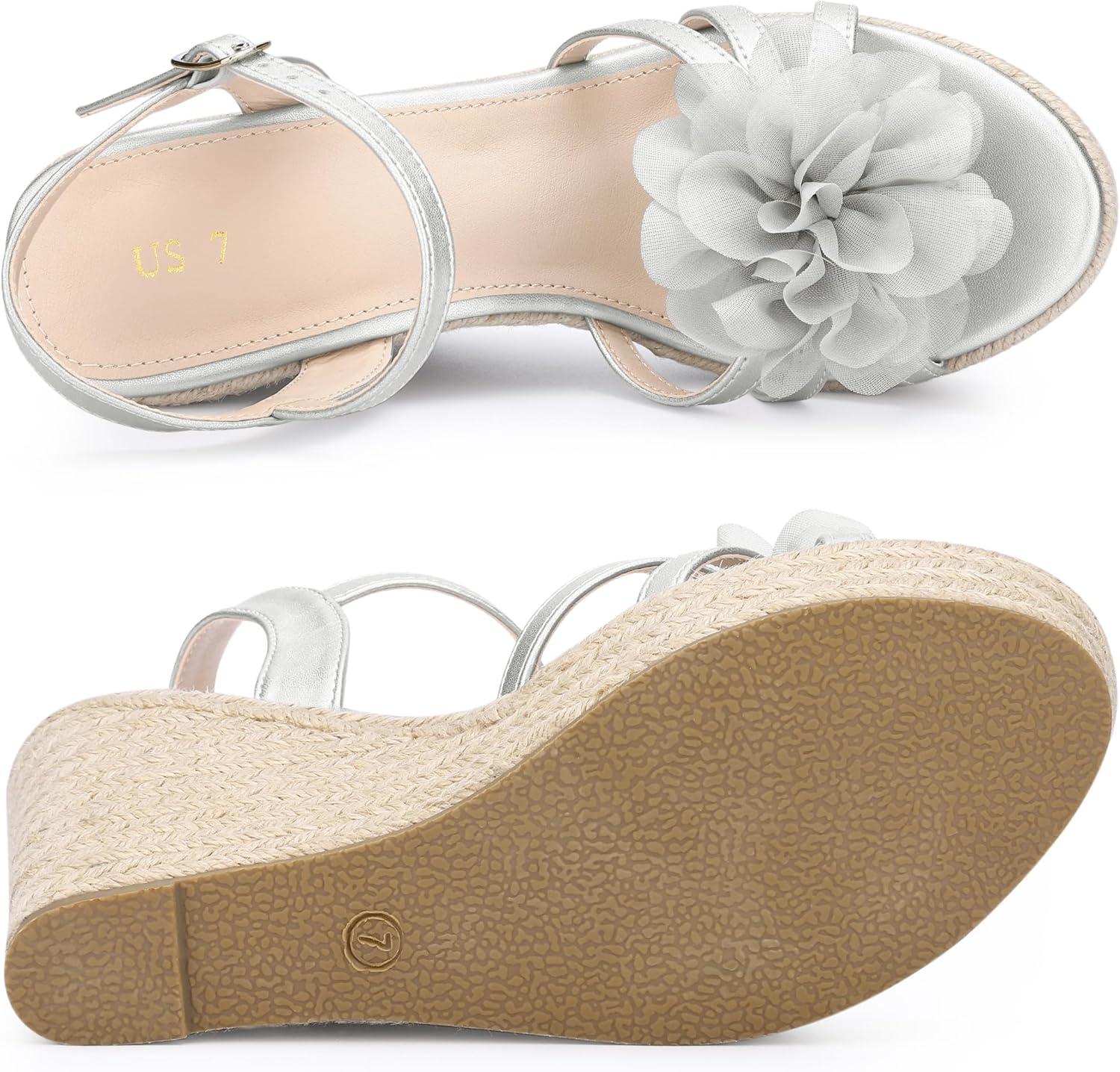 imageAllegra K Womens Flower Platform Espadrilles Wedge Heel SandalsSilver