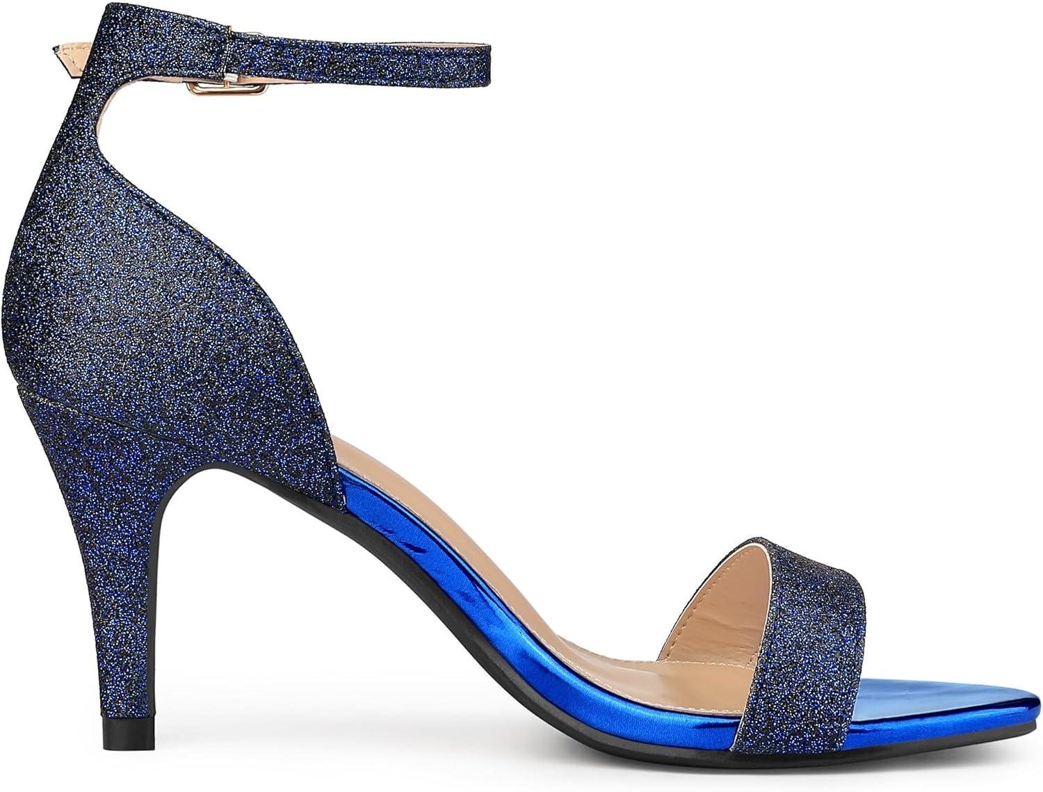 imageAllegra K Womens Glitter Ankle Strap Stiletto Heel SandalsBlack Blue