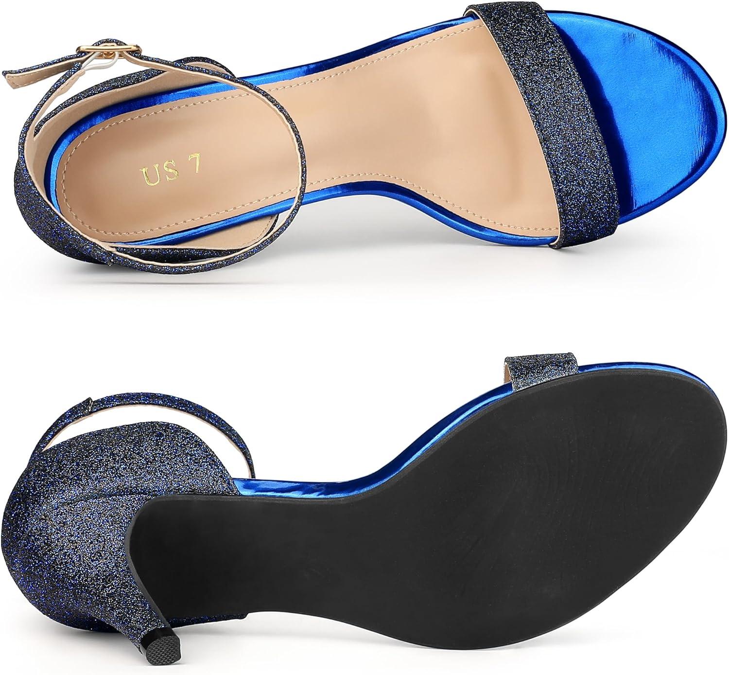 imageAllegra K Womens Glitter Ankle Strap Stiletto Heel SandalsBlack Blue