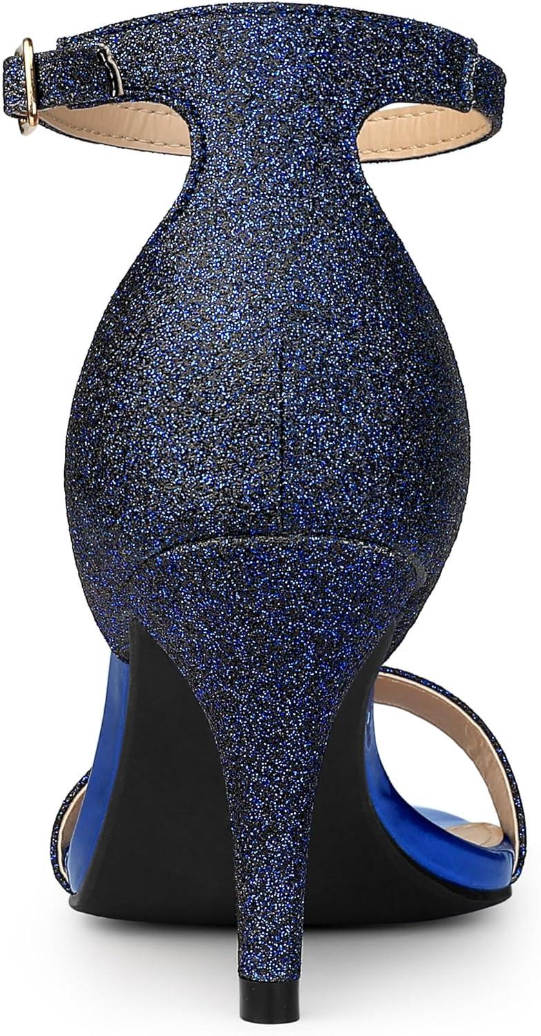imageAllegra K Womens Glitter Ankle Strap Stiletto Heel SandalsBlack Blue