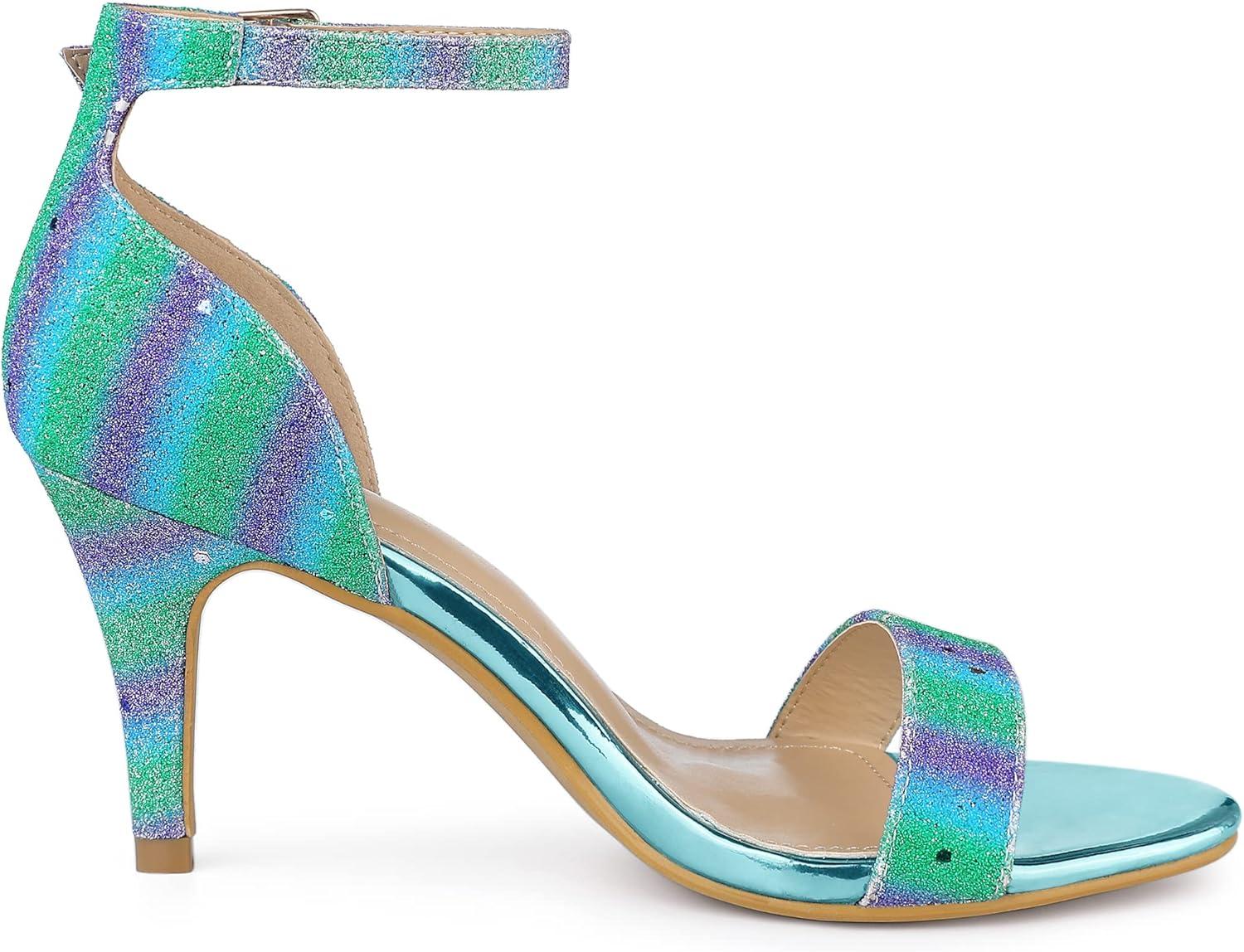 imageAllegra K Womens Glitter Ankle Strap Stiletto Heel SandalsGradient