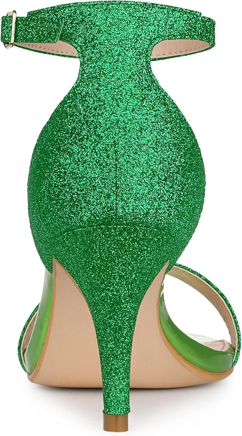 imageAllegra K Womens Glitter Ankle Strap Stiletto Heel SandalsGreen