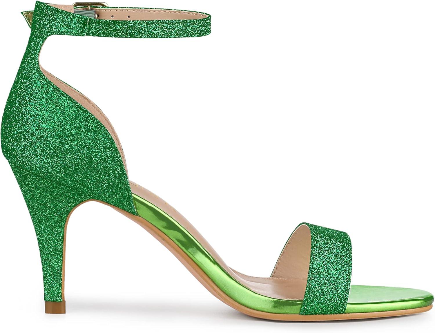 imageAllegra K Womens Glitter Ankle Strap Stiletto Heel SandalsGreen