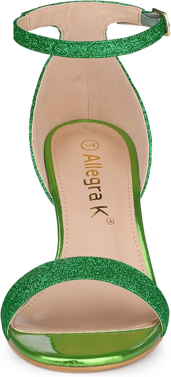 imageAllegra K Womens Glitter Ankle Strap Stiletto Heel SandalsGreen