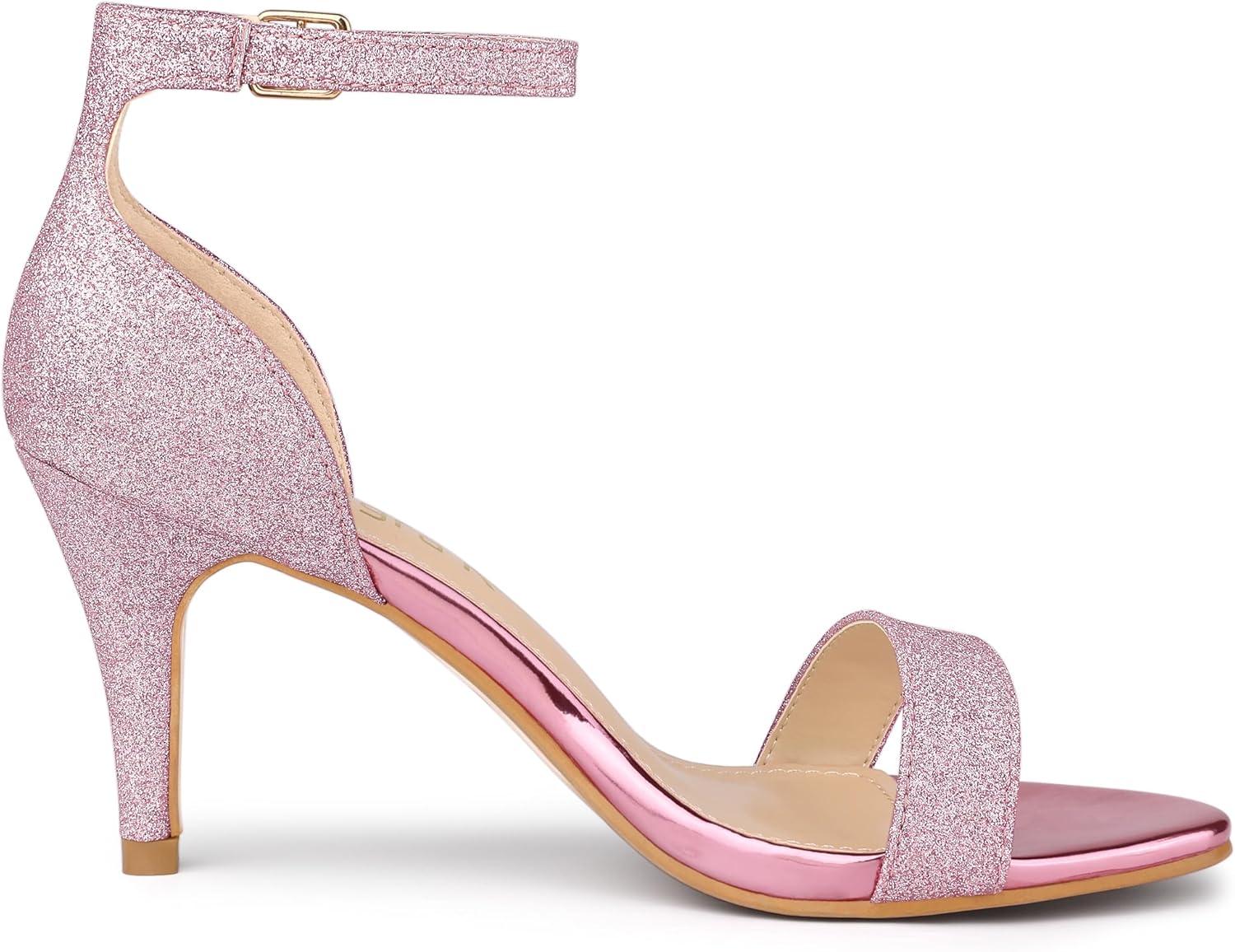 imageAllegra K Womens Glitter Ankle Strap Stiletto Heel SandalsPink