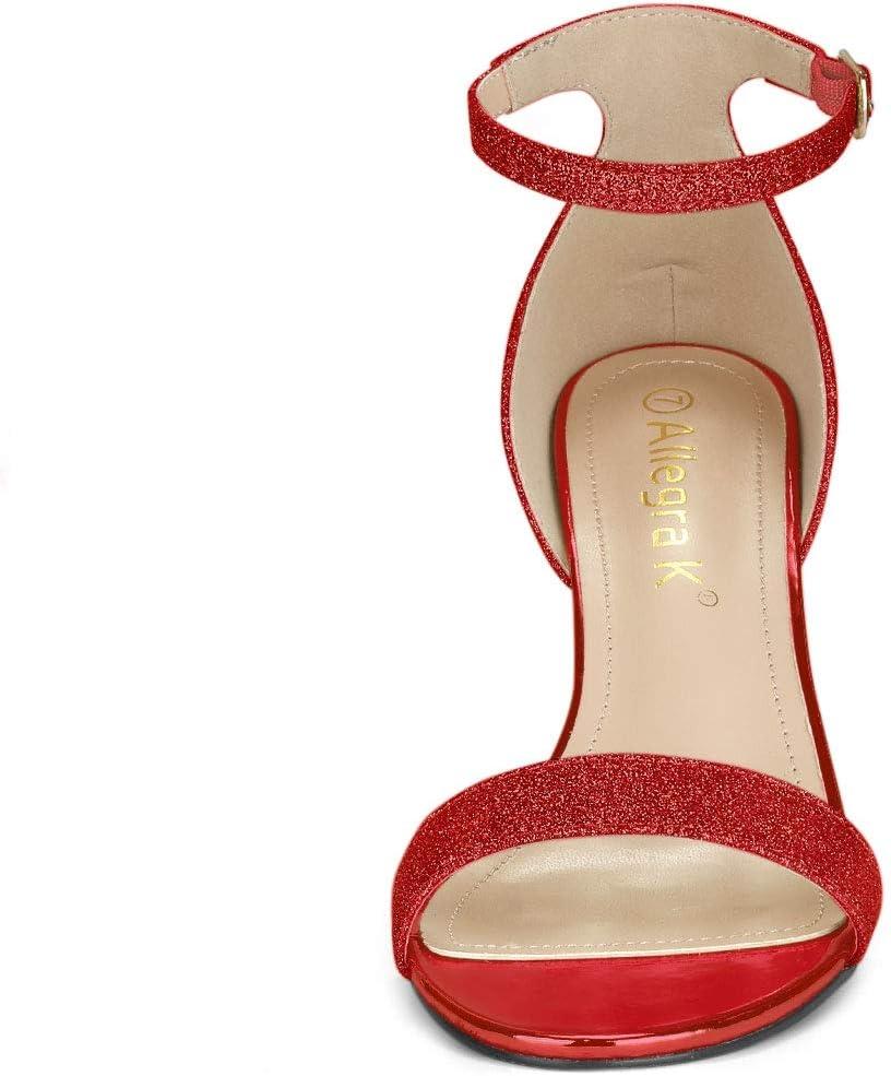 imageAllegra K Womens Glitter Ankle Strap Stiletto Heel SandalsRed