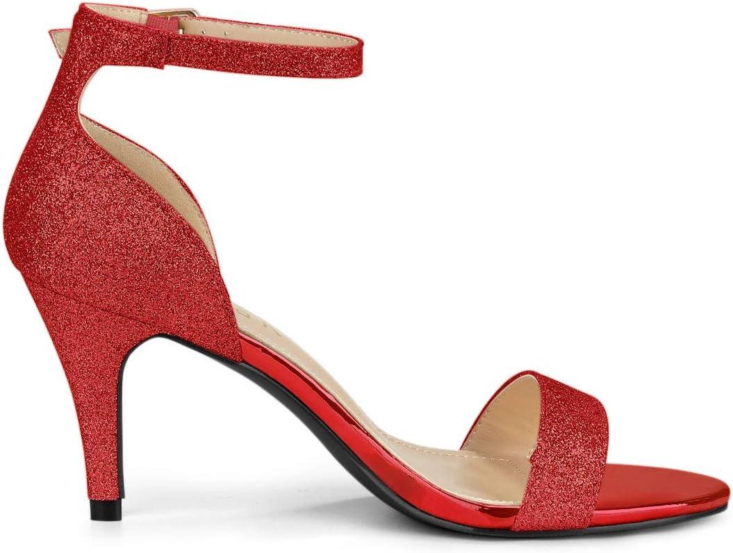 imageAllegra K Womens Glitter Ankle Strap Stiletto Heel SandalsRed