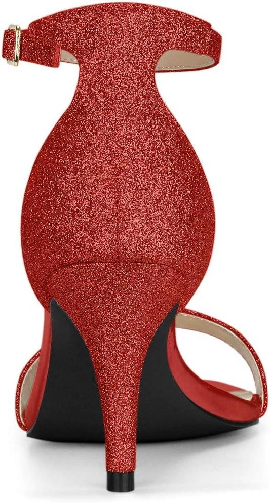 imageAllegra K Womens Glitter Ankle Strap Stiletto Heel SandalsRed