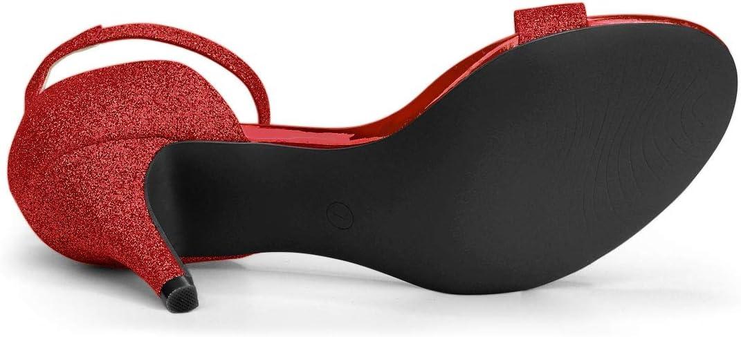 imageAllegra K Womens Glitter Ankle Strap Stiletto Heel SandalsRed