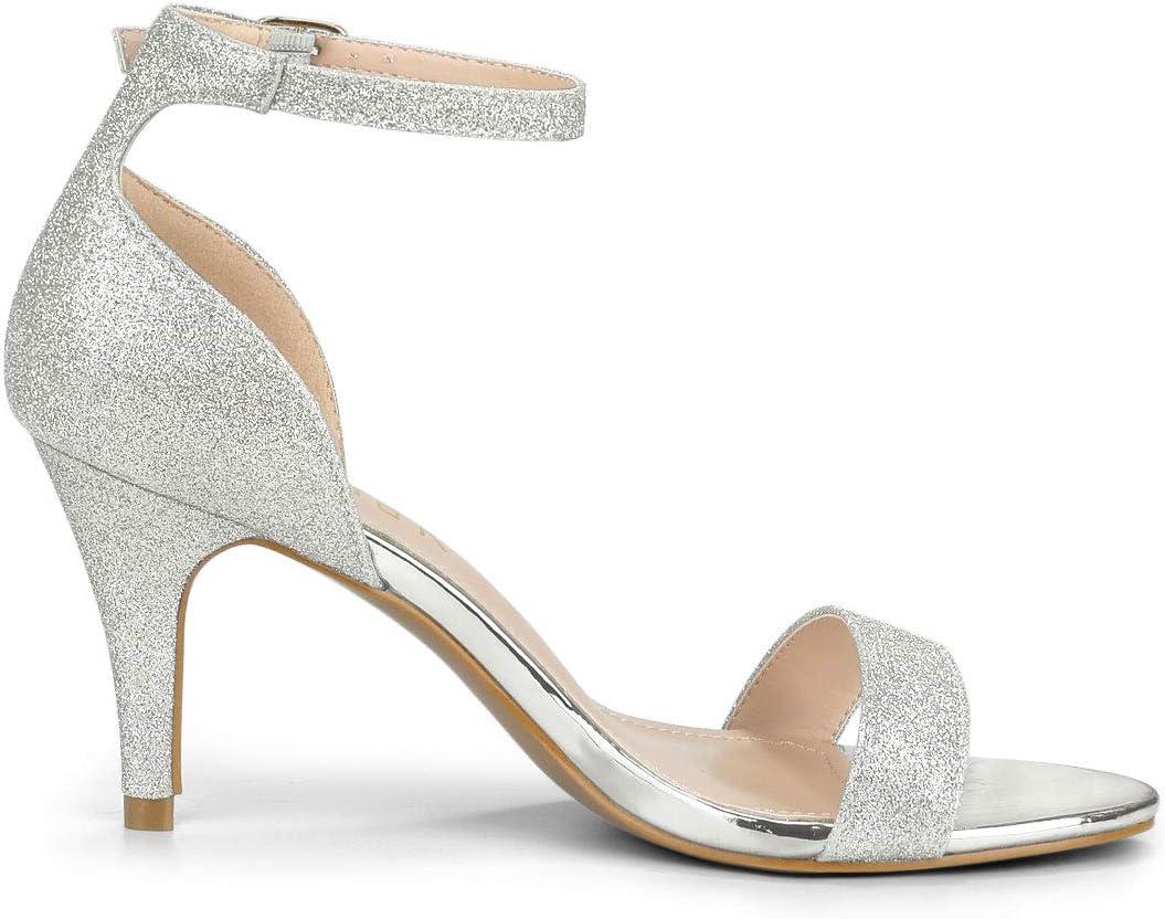 imageAllegra K Womens Glitter Ankle Strap Stiletto Heel SandalsSilver