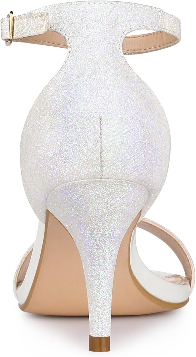 imageAllegra K Womens Glitter Ankle Strap Stiletto Heel SandalsWhite