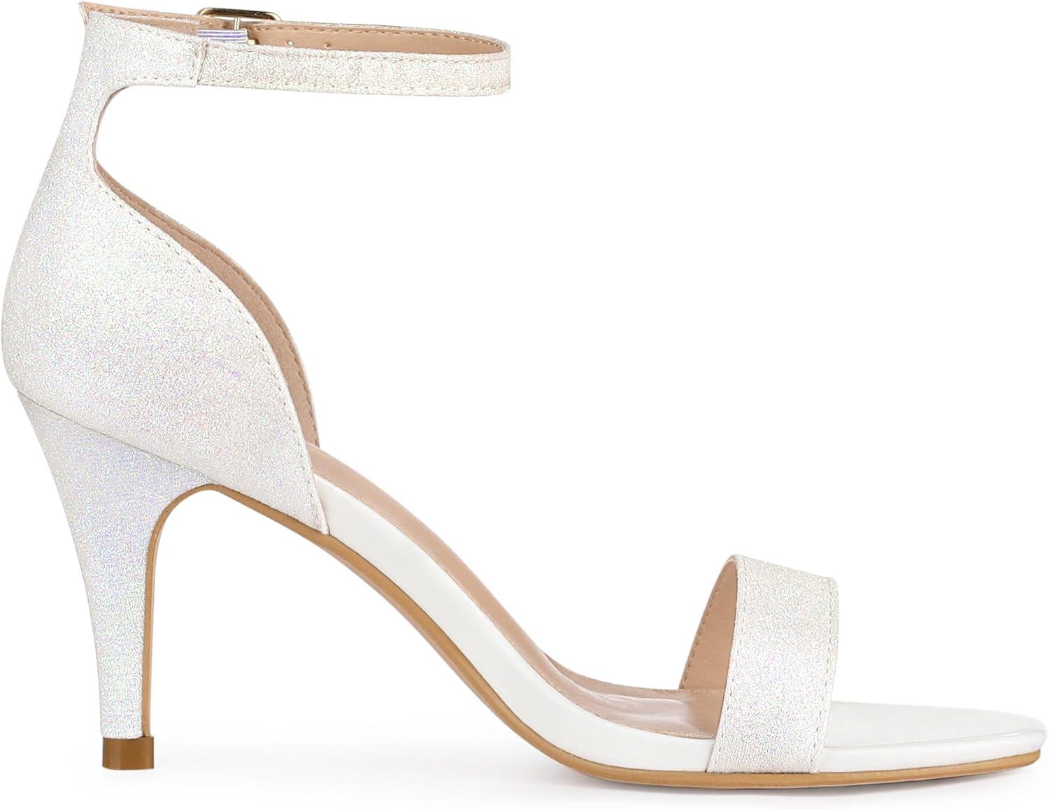 imageAllegra K Womens Glitter Ankle Strap Stiletto Heel SandalsWhite