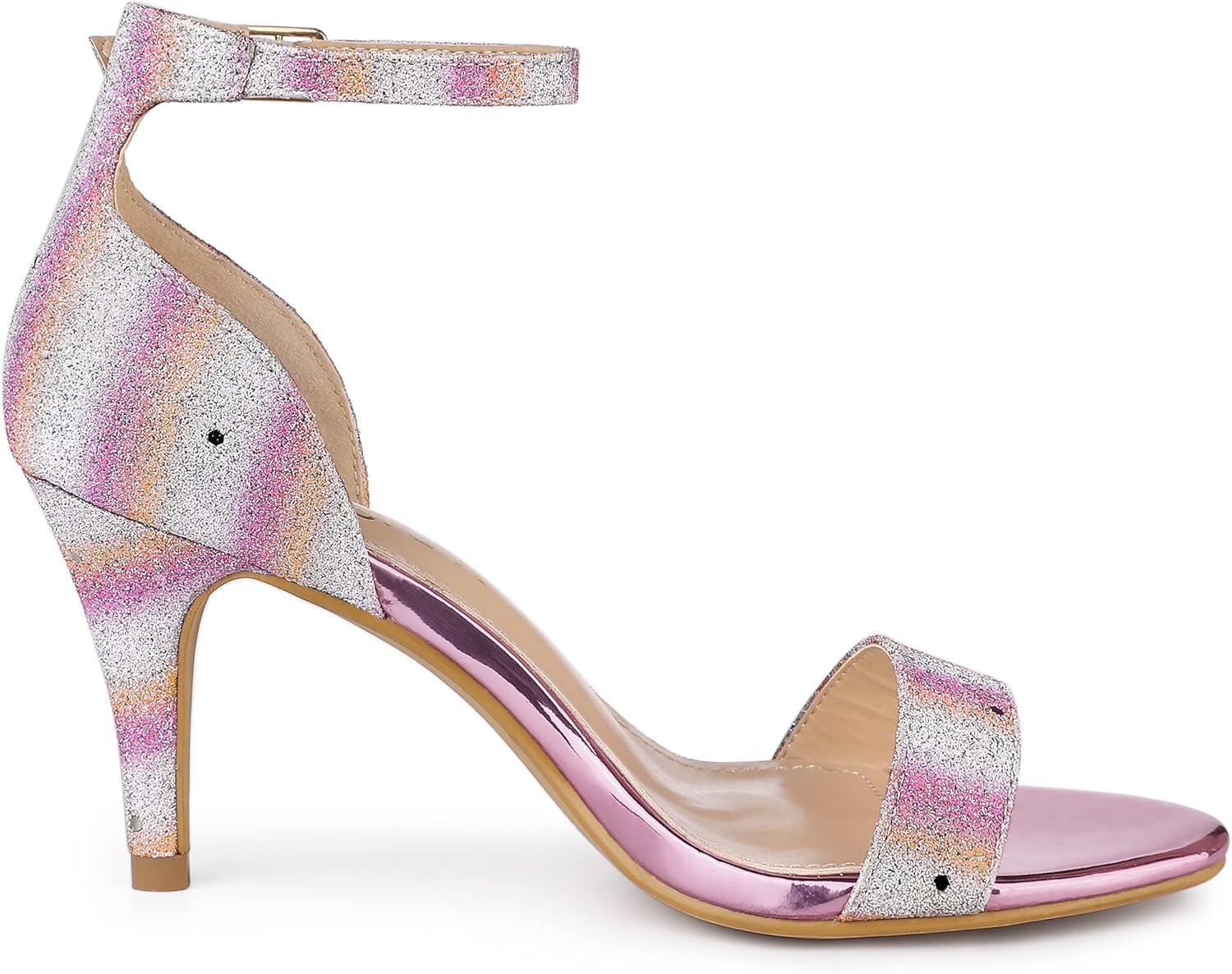 imageAllegra K Womens Glitter Ankle Strap Stiletto Heel SandalsYellow