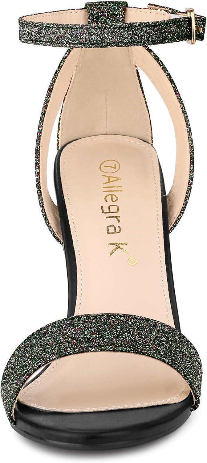imageAllegra K Womens Glitter Ankle Strap Stiletto High Heel SandalsColorful Black