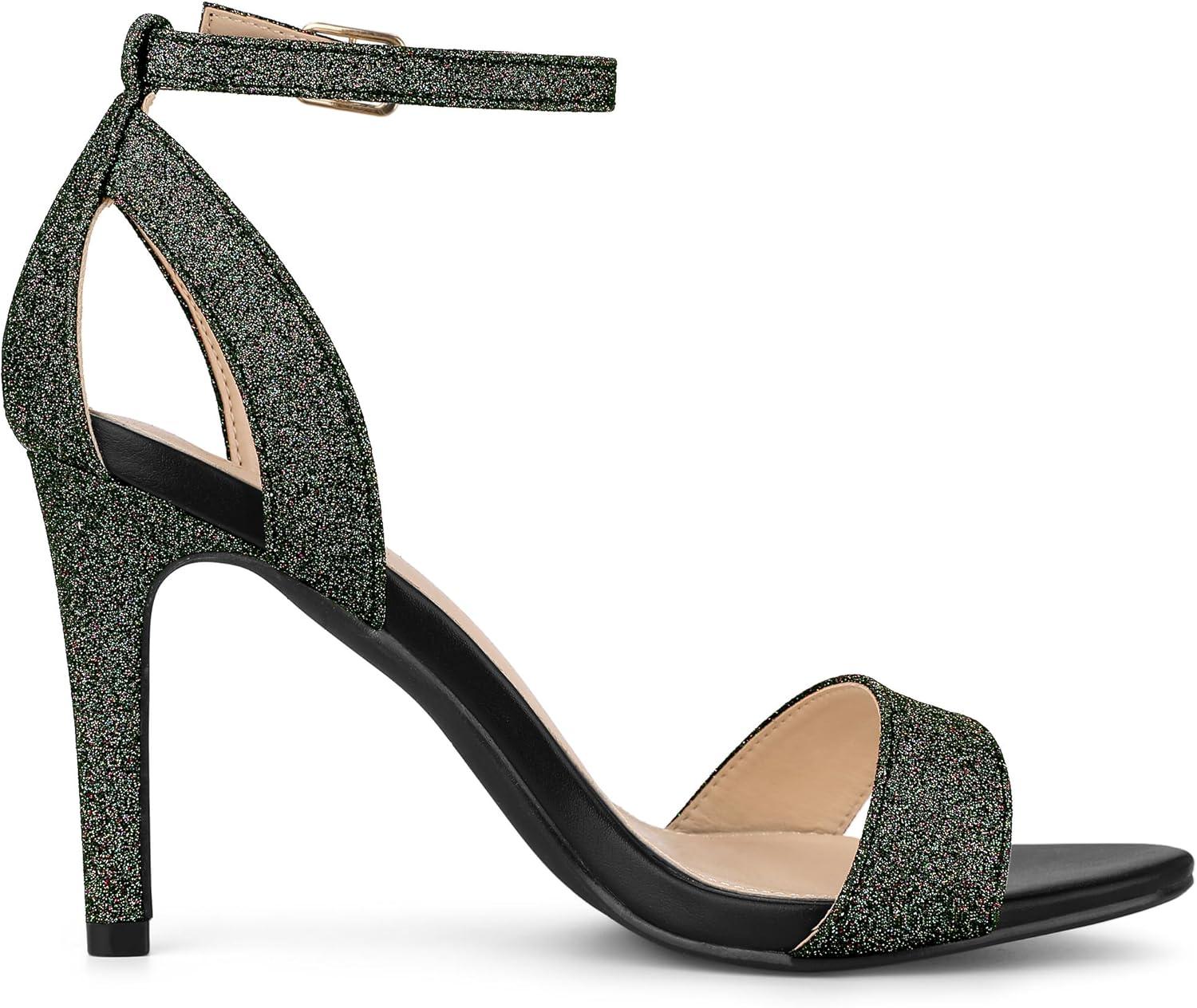 imageAllegra K Womens Glitter Ankle Strap Stiletto High Heel SandalsColorful Black