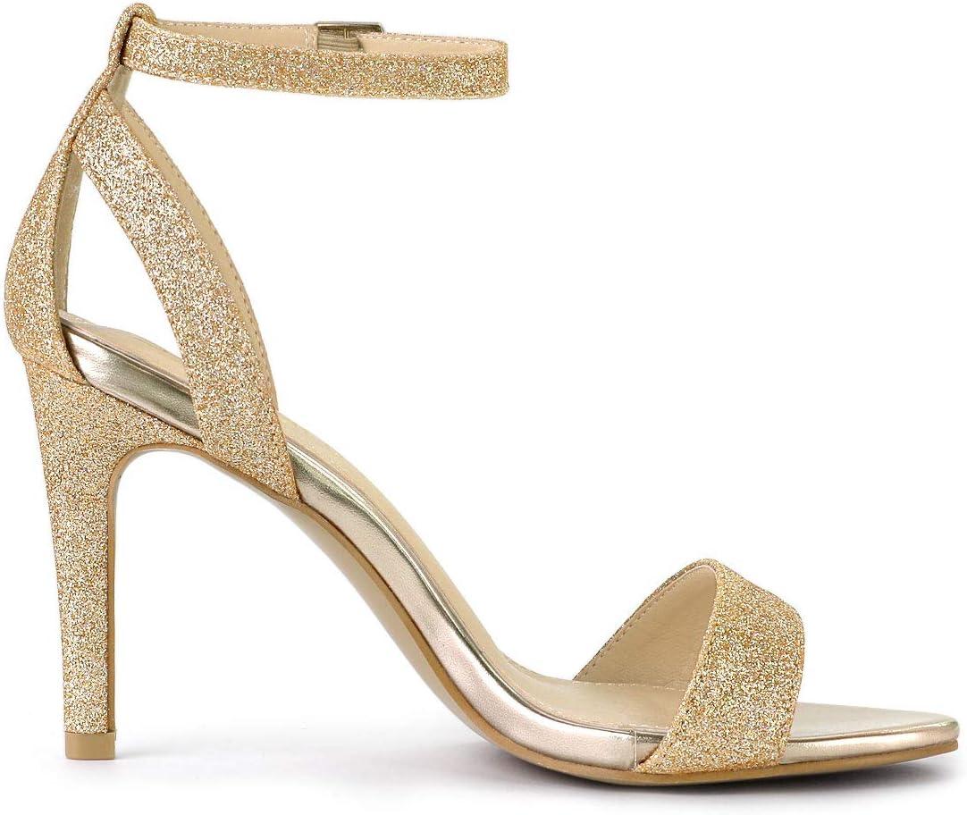 imageAllegra K Womens Glitter Ankle Strap Stiletto High Heel SandalsGold