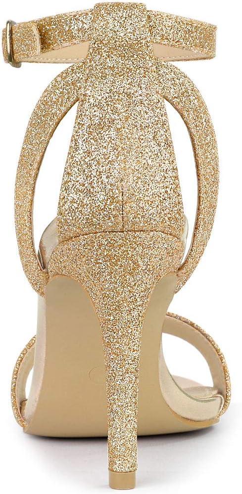 imageAllegra K Womens Glitter Ankle Strap Stiletto High Heel SandalsGold