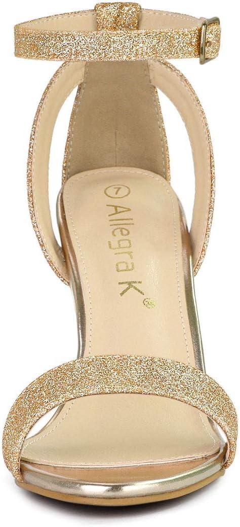 imageAllegra K Womens Glitter Ankle Strap Stiletto High Heel SandalsGold
