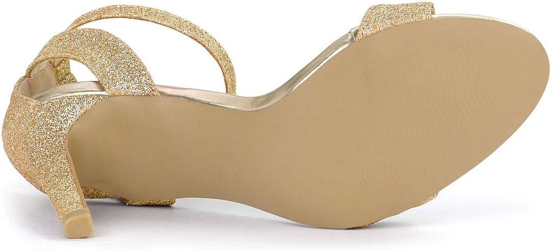 imageAllegra K Womens Glitter Ankle Strap Stiletto High Heel SandalsGold