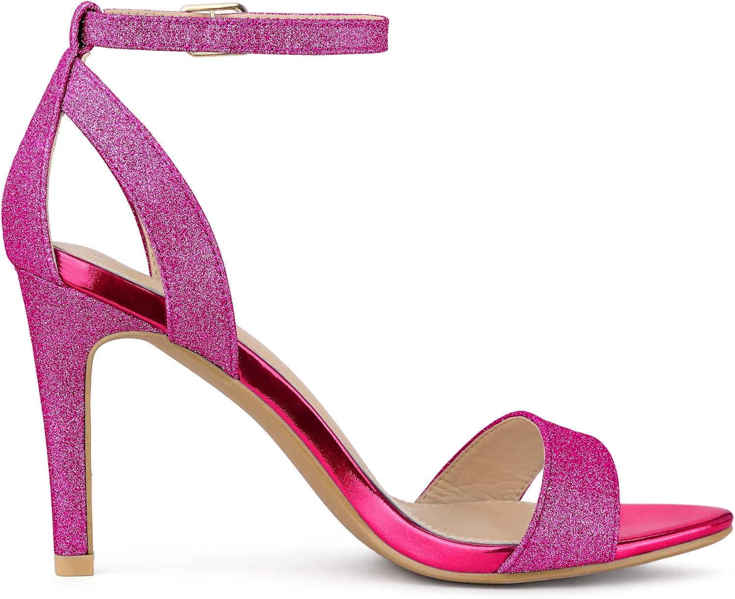 imageAllegra K Womens Glitter Ankle Strap Stiletto High Heel SandalsHot Pink