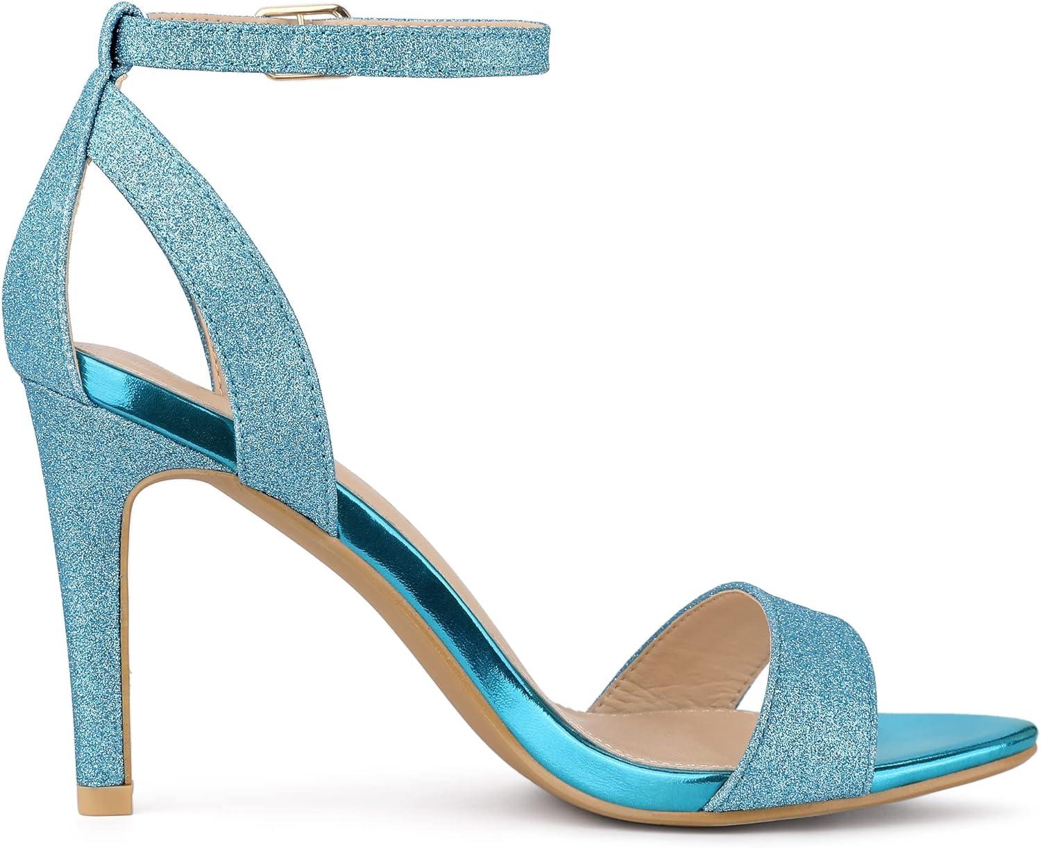 imageAllegra K Womens Glitter Ankle Strap Stiletto High Heel SandalsLake Blue