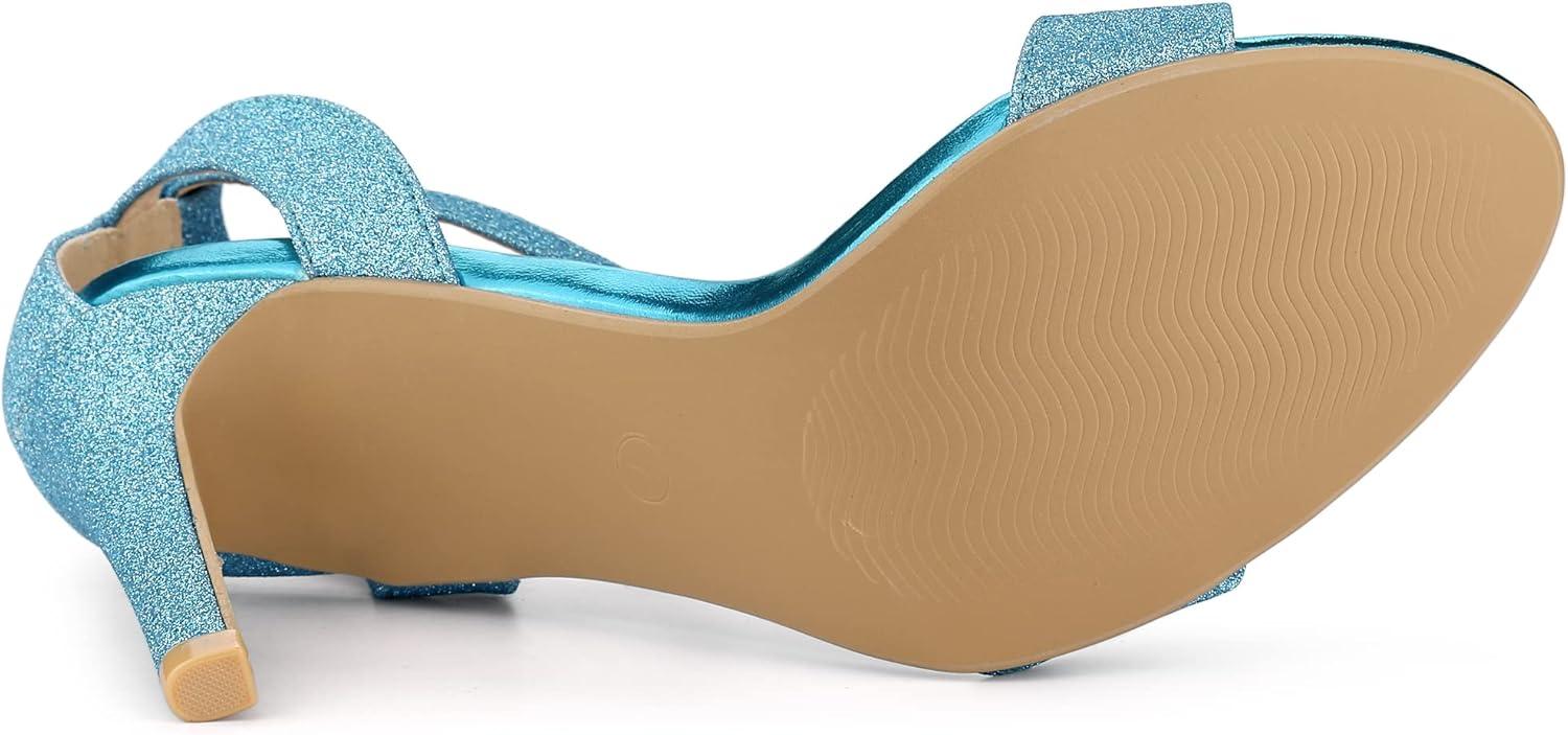imageAllegra K Womens Glitter Ankle Strap Stiletto High Heel SandalsLake Blue