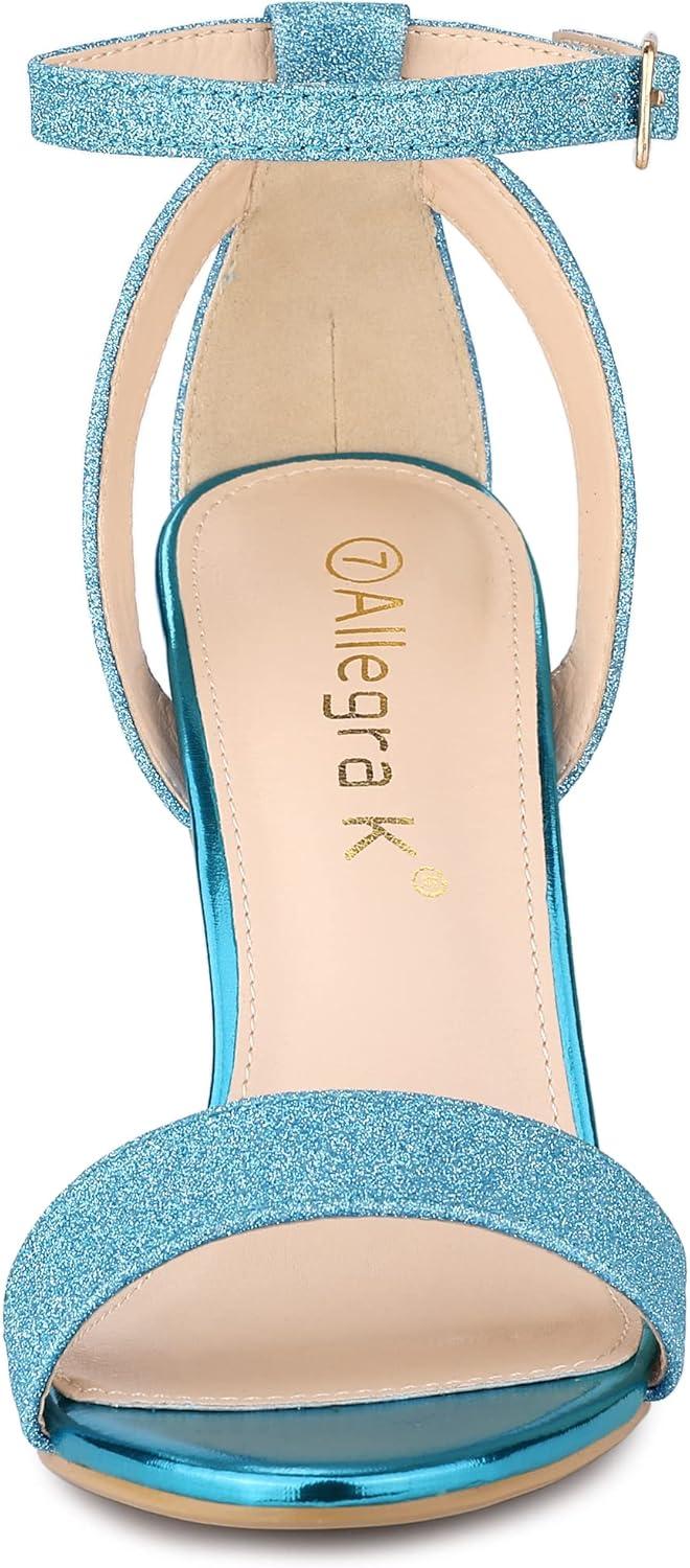 imageAllegra K Womens Glitter Ankle Strap Stiletto High Heel SandalsLake Blue