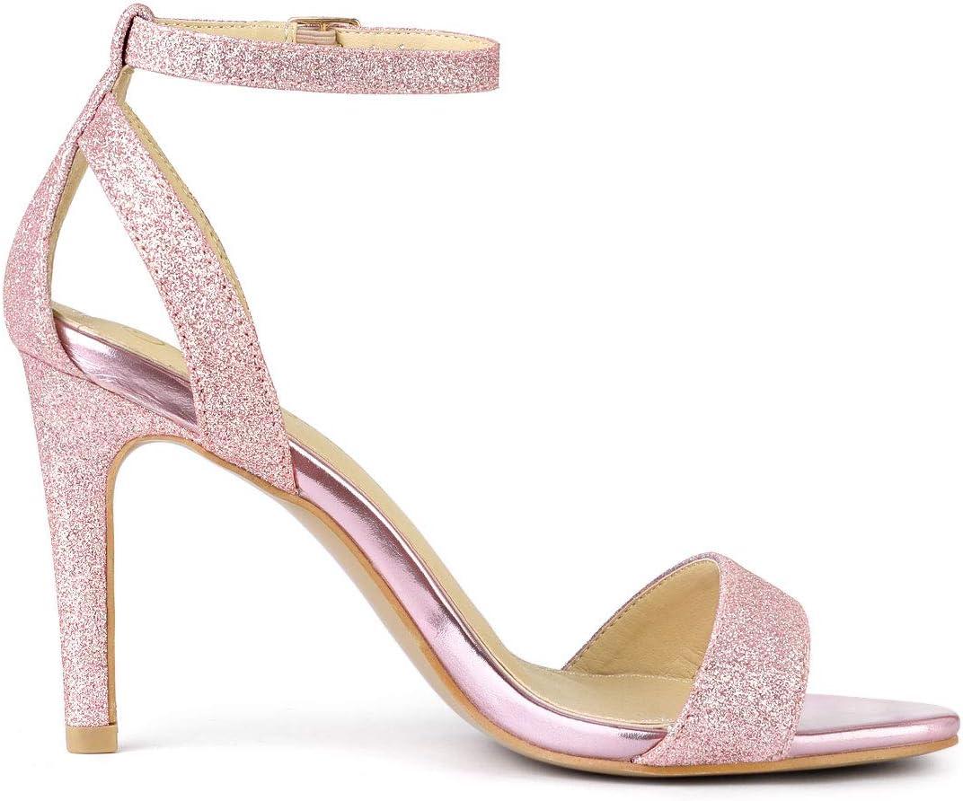 imageAllegra K Womens Glitter Ankle Strap Stiletto High Heel SandalsPink