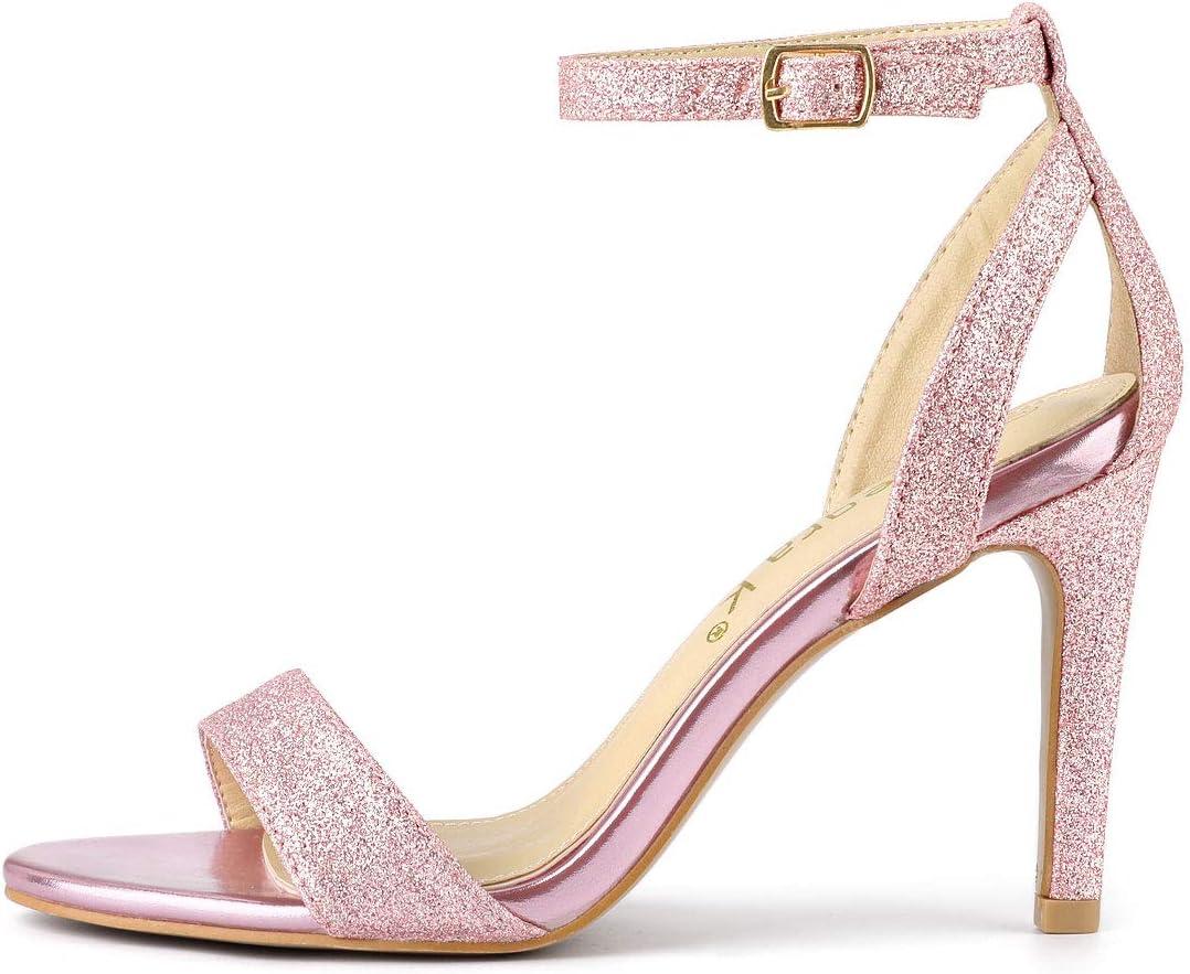 imageAllegra K Womens Glitter Ankle Strap Stiletto High Heel SandalsPink