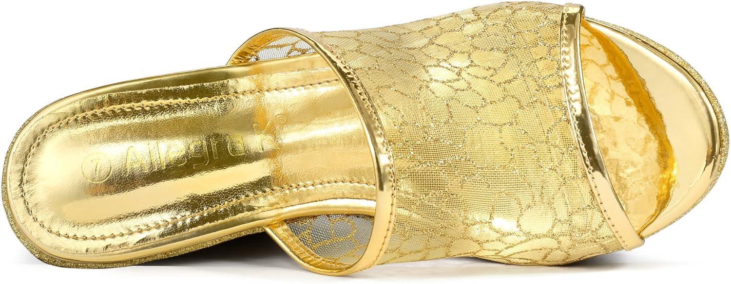 imageAllegra K Womens Glitter Platform Heels Slide Wedge SandalsGold