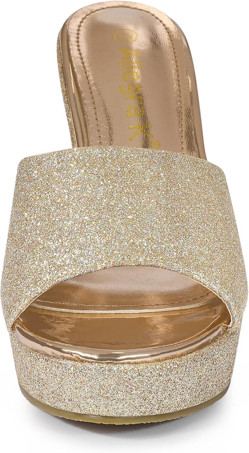 imageAllegra K Womens Glitter Platform Slip on Wedge Heels SandalsGold