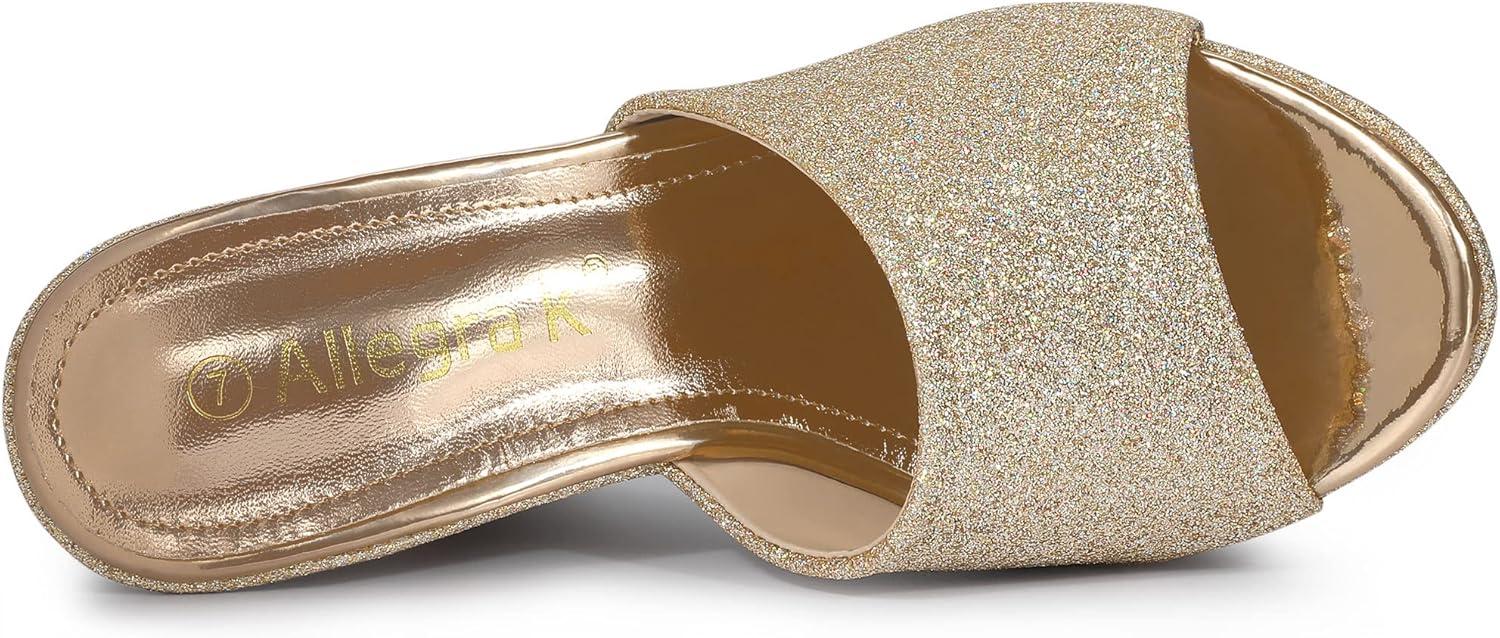 imageAllegra K Womens Glitter Platform Slip on Wedge Heels SandalsGold