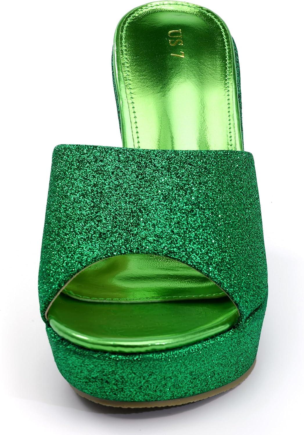imageAllegra K Womens Glitter Platform Slip on Wedge Heels SandalsGreen