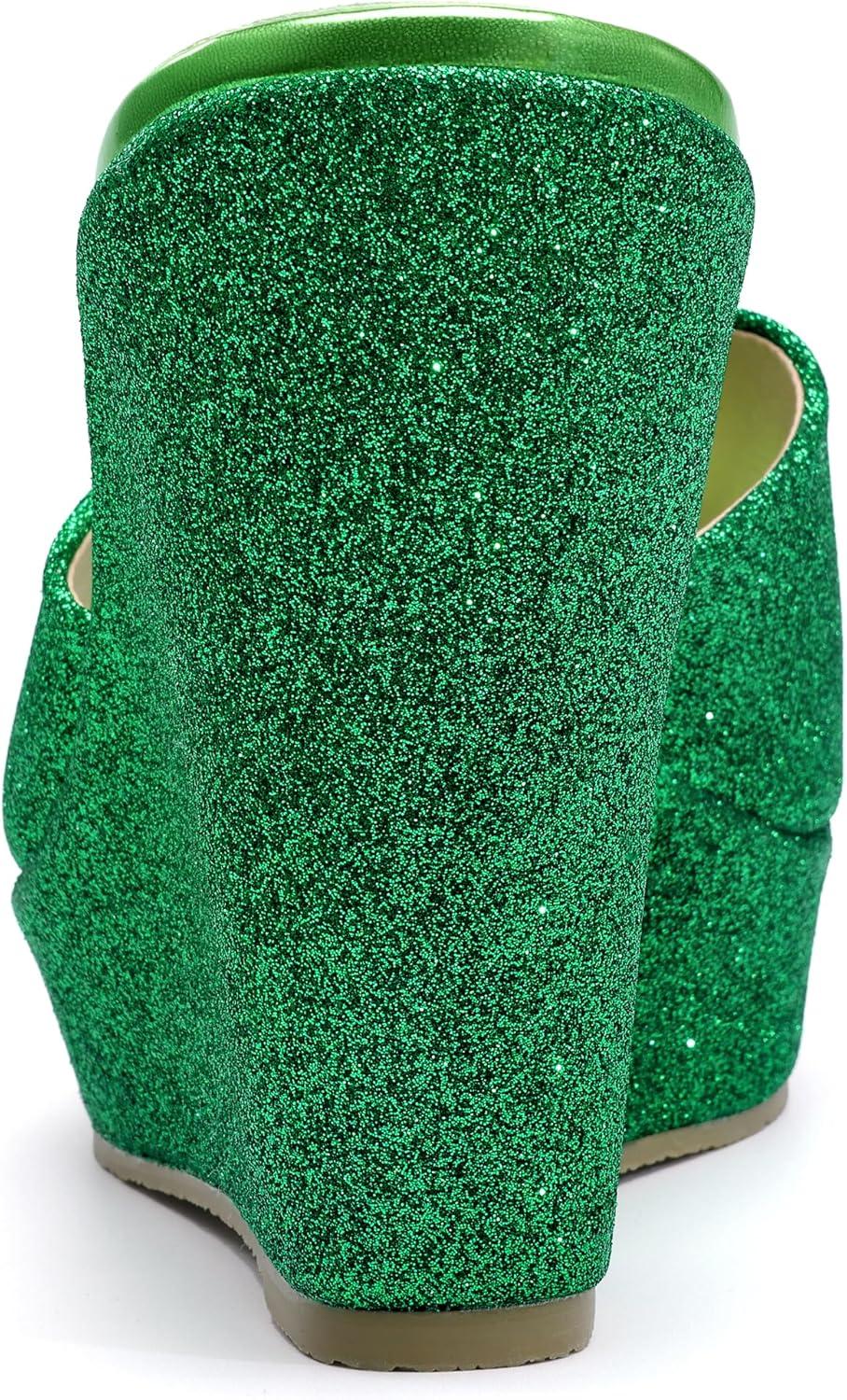 imageAllegra K Womens Glitter Platform Slip on Wedge Heels SandalsGreen