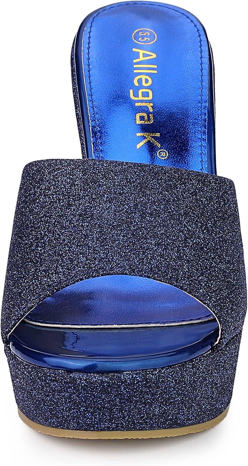 imageAllegra K Womens Glitter Platform Slip on Wedge Heels SandalsNavy Blue