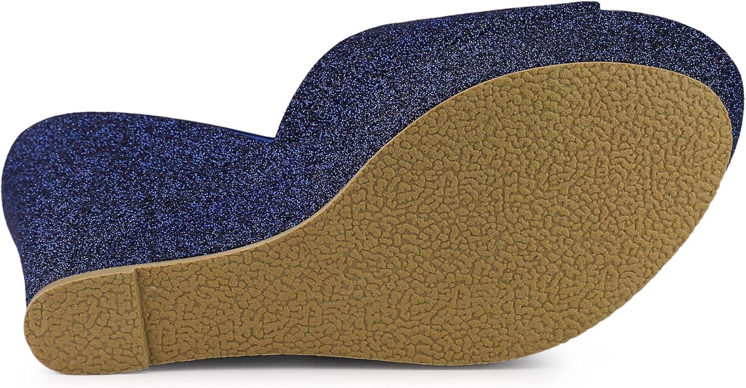 imageAllegra K Womens Glitter Platform Slip on Wedge Heels SandalsNavy Blue