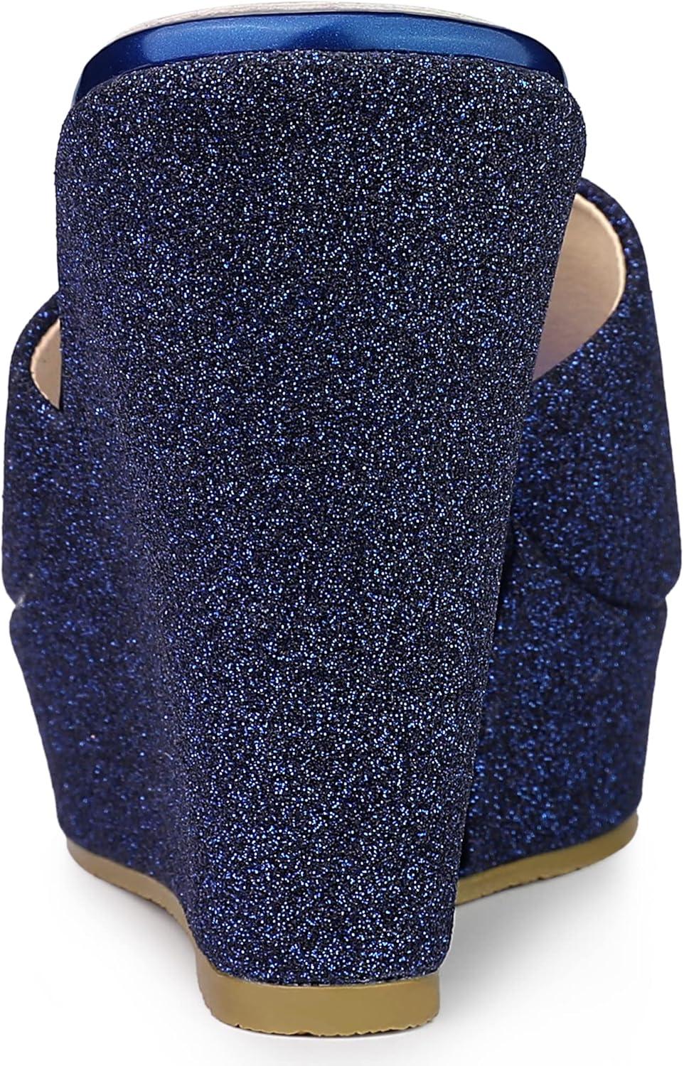 imageAllegra K Womens Glitter Platform Slip on Wedge Heels SandalsNavy Blue