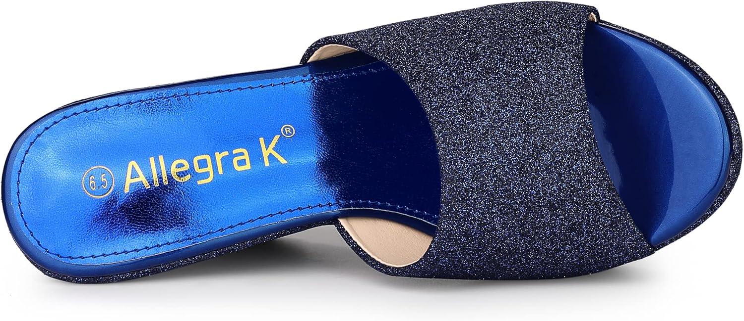 imageAllegra K Womens Glitter Platform Slip on Wedge Heels SandalsNavy Blue