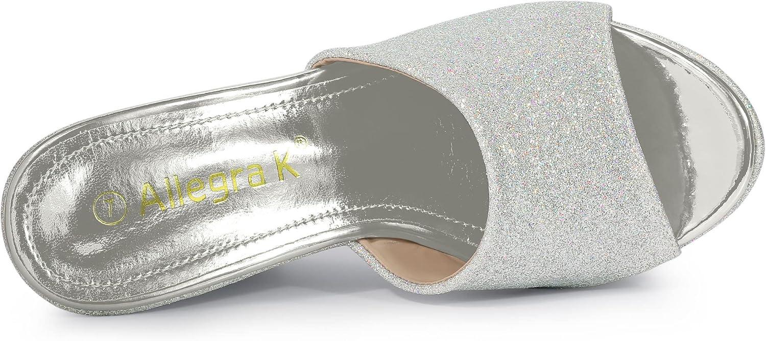 imageAllegra K Womens Glitter Platform Slip on Wedge Heels SandalsSilver