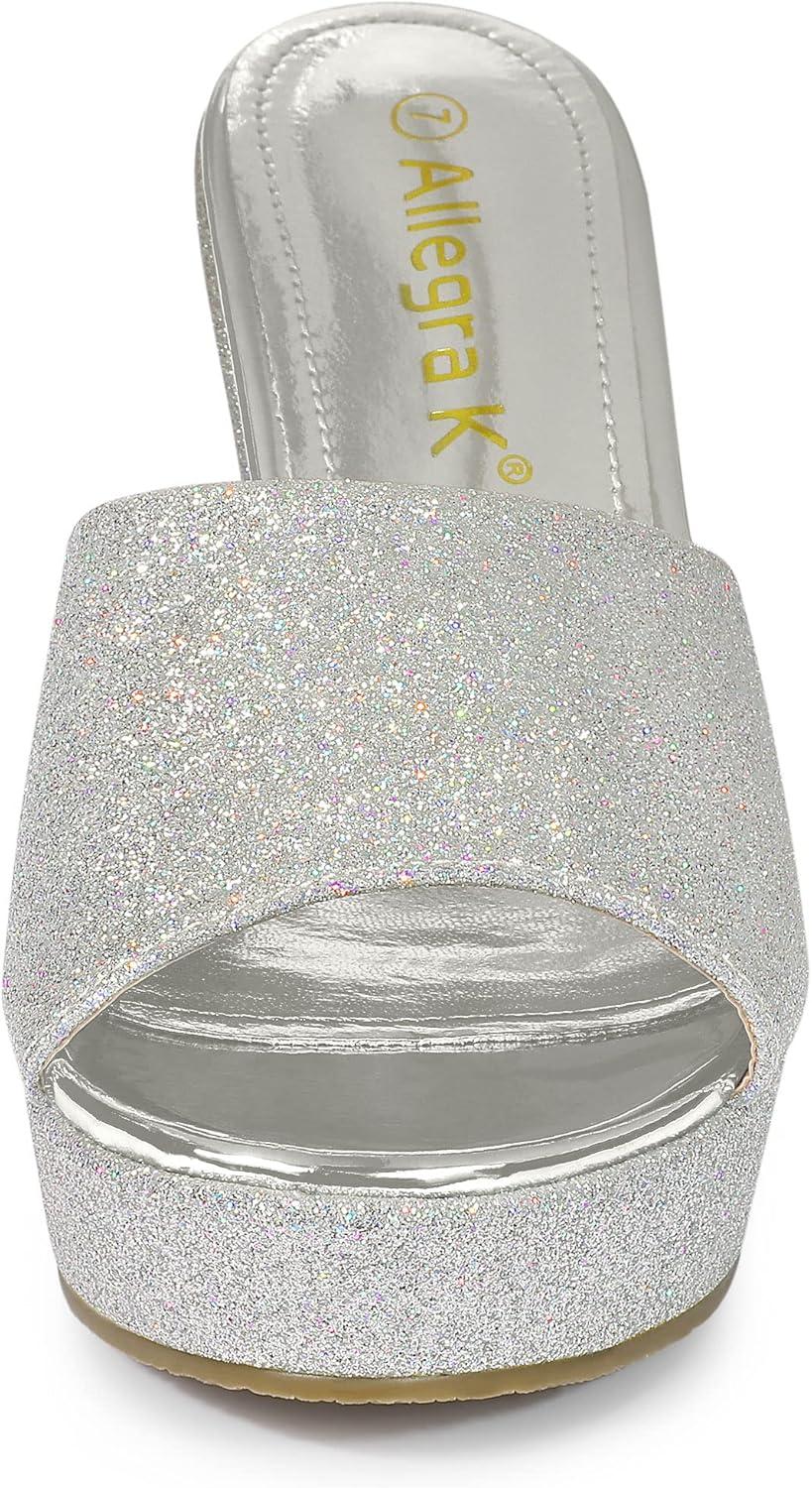 imageAllegra K Womens Glitter Platform Slip on Wedge Heels SandalsSilver