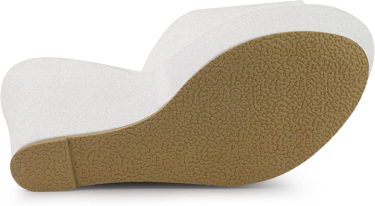 imageAllegra K Womens Glitter Platform Slip on Wedge Heels SandalsWhite