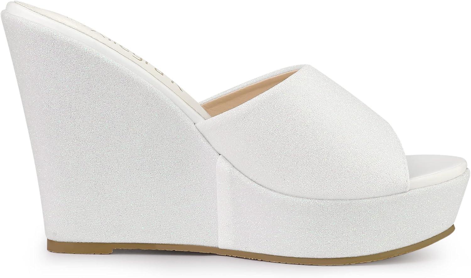 imageAllegra K Womens Glitter Platform Slip on Wedge Heels SandalsWhite