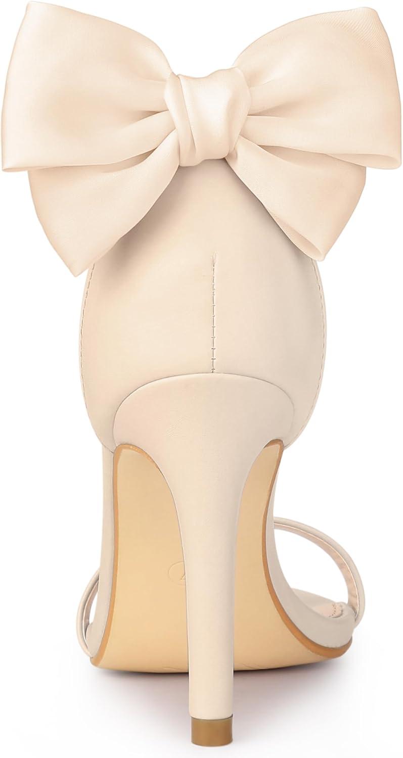 imageAllegra K Womens Heel with Bow Back Open Toe Stilettos Heels SandalsBeige