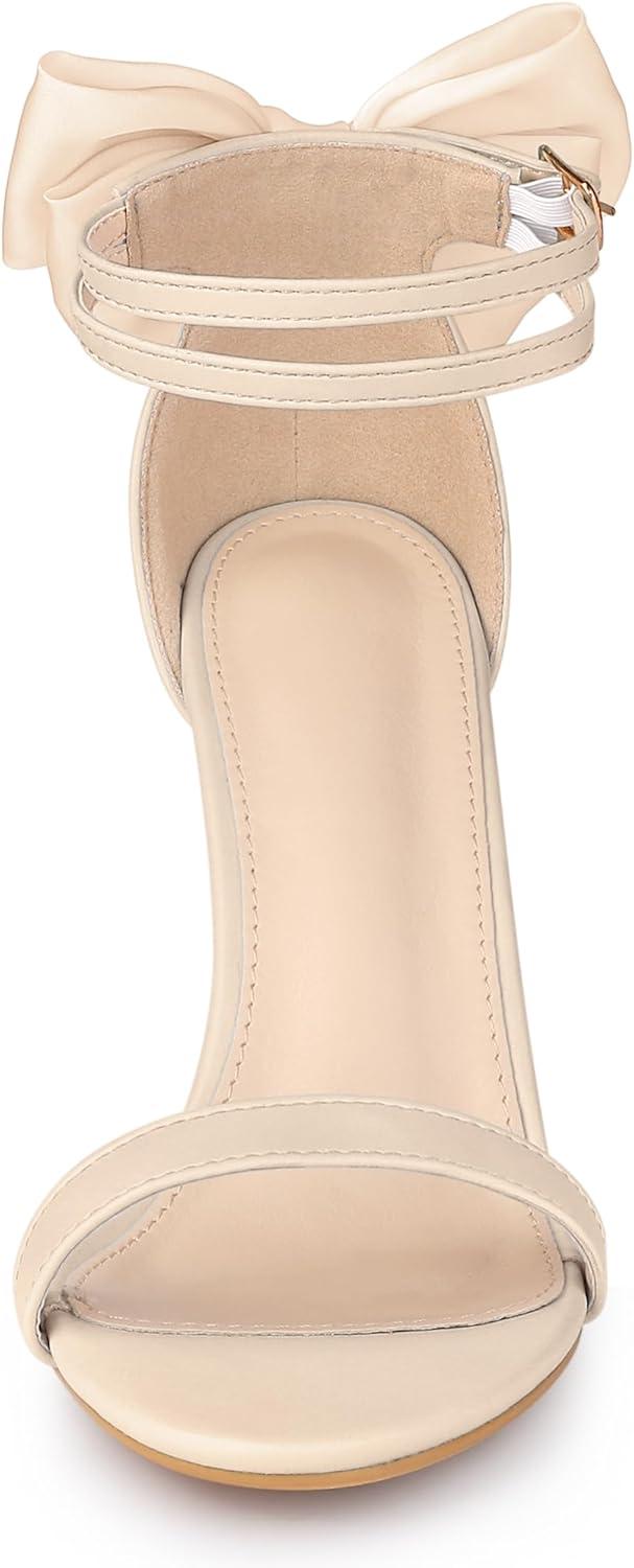 imageAllegra K Womens Heel with Bow Back Open Toe Stilettos Heels SandalsBeige