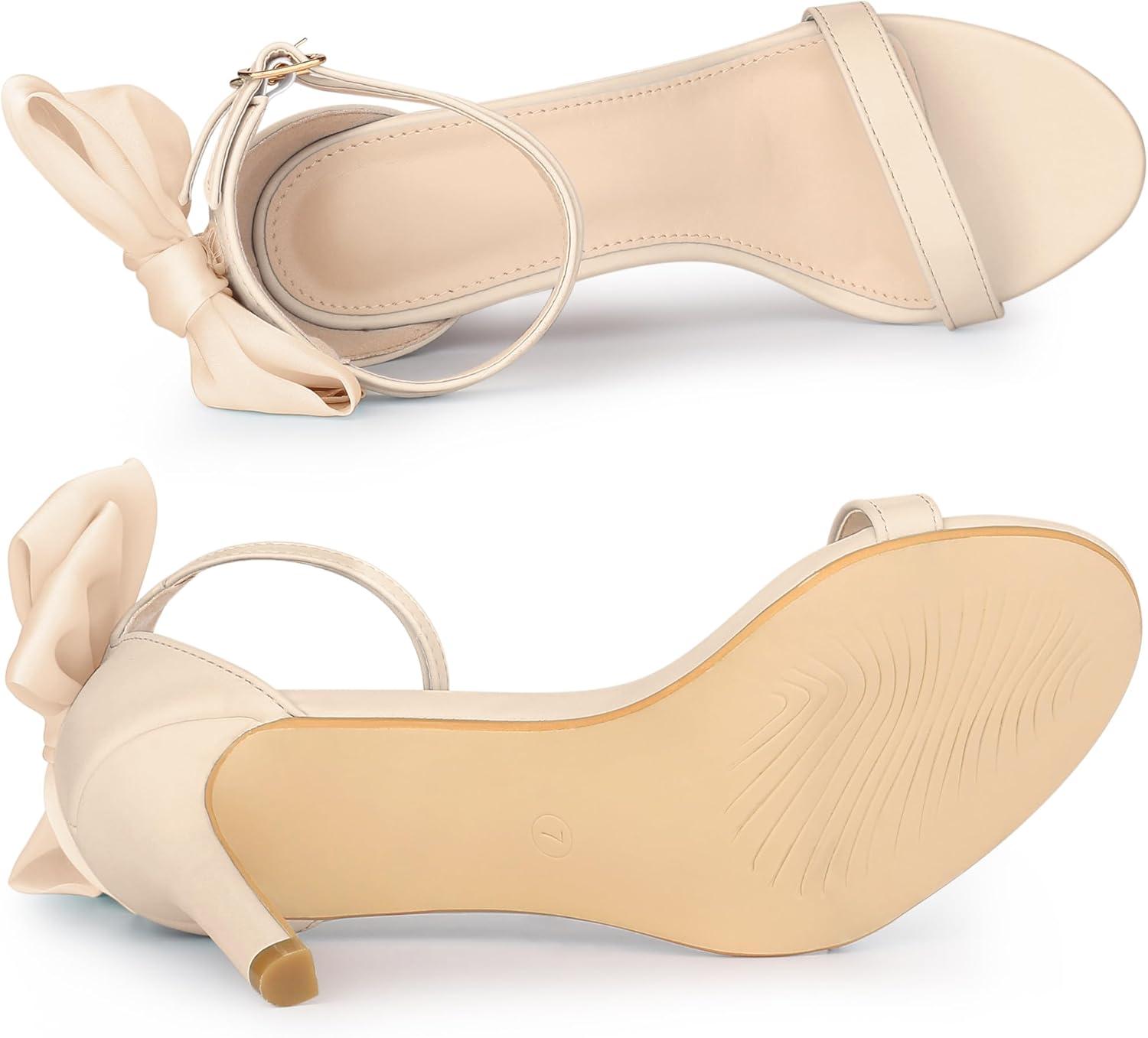 imageAllegra K Womens Heel with Bow Back Open Toe Stilettos Heels SandalsBeige