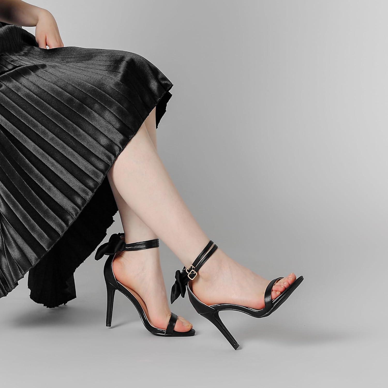 imageAllegra K Womens Heel with Bow Back Open Toe Stilettos Heels SandalsBlack