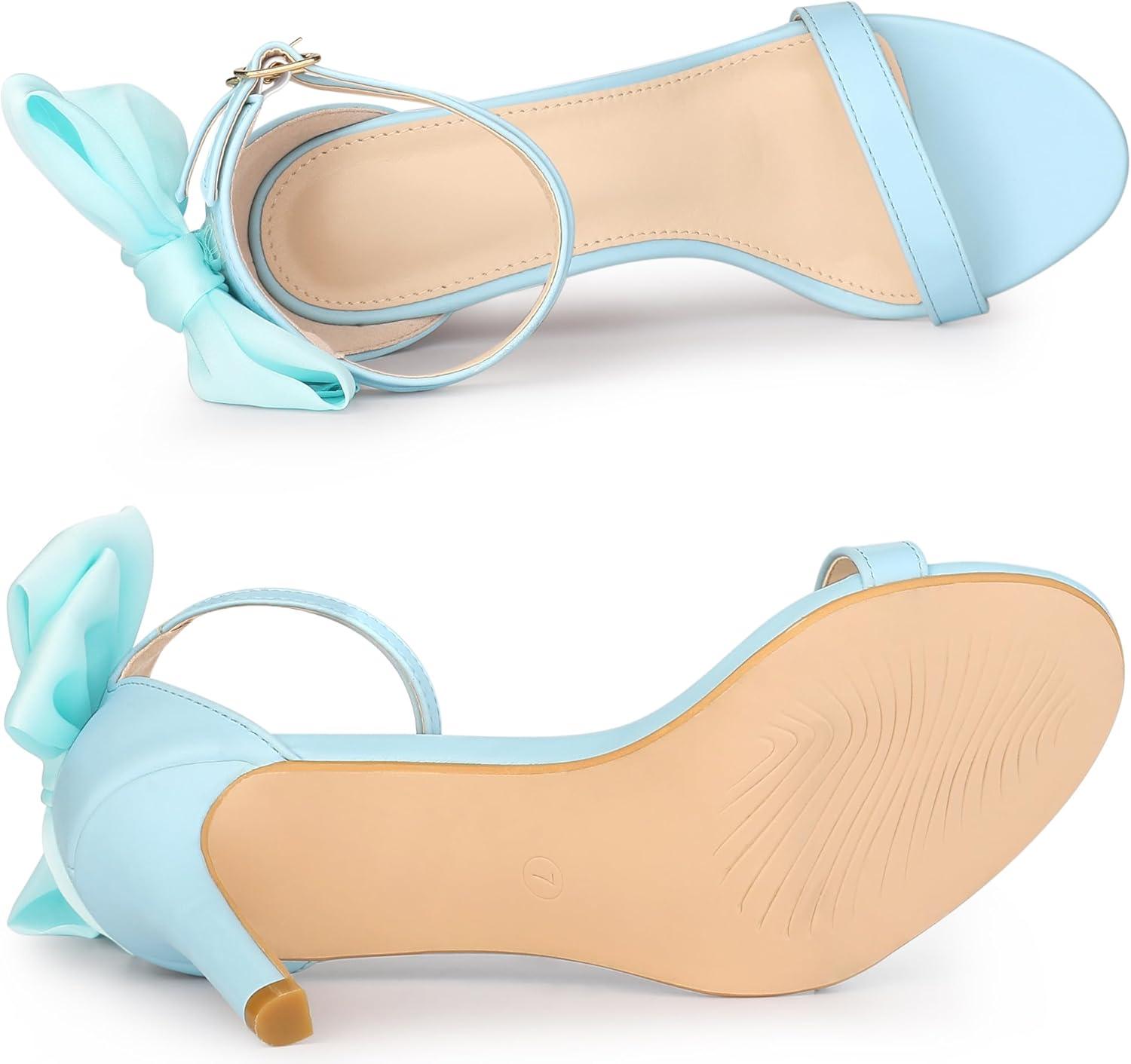 imageAllegra K Womens Heel with Bow Back Open Toe Stilettos Heels SandalsLight Blue
