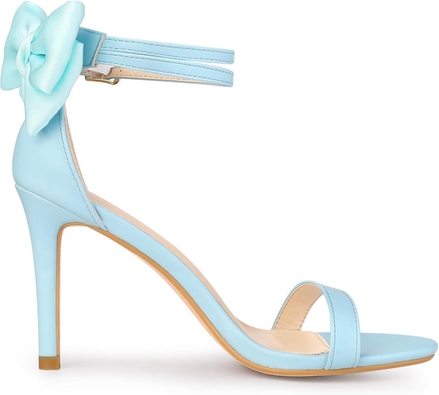 imageAllegra K Womens Heel with Bow Back Open Toe Stilettos Heels SandalsLight Blue