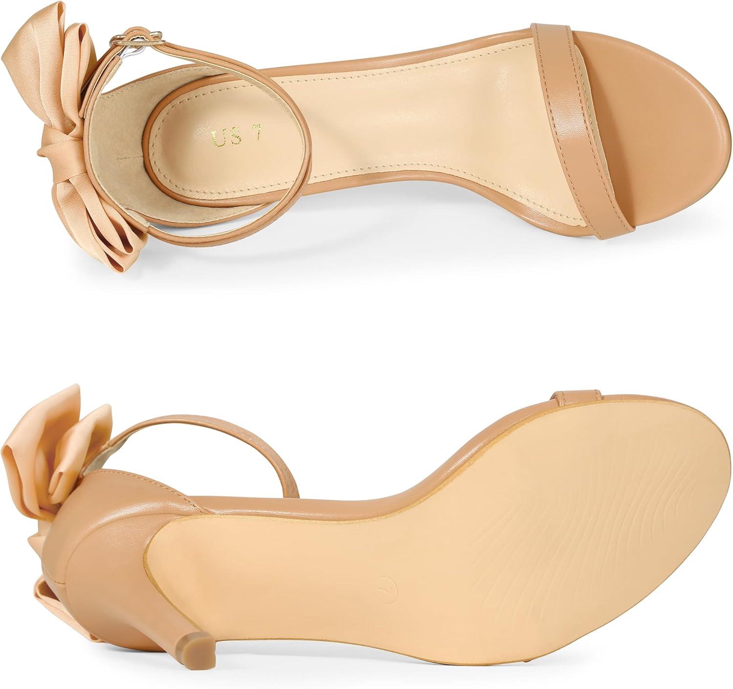 imageAllegra K Womens Heel with Bow Back Open Toe Stilettos Heels SandalsNude